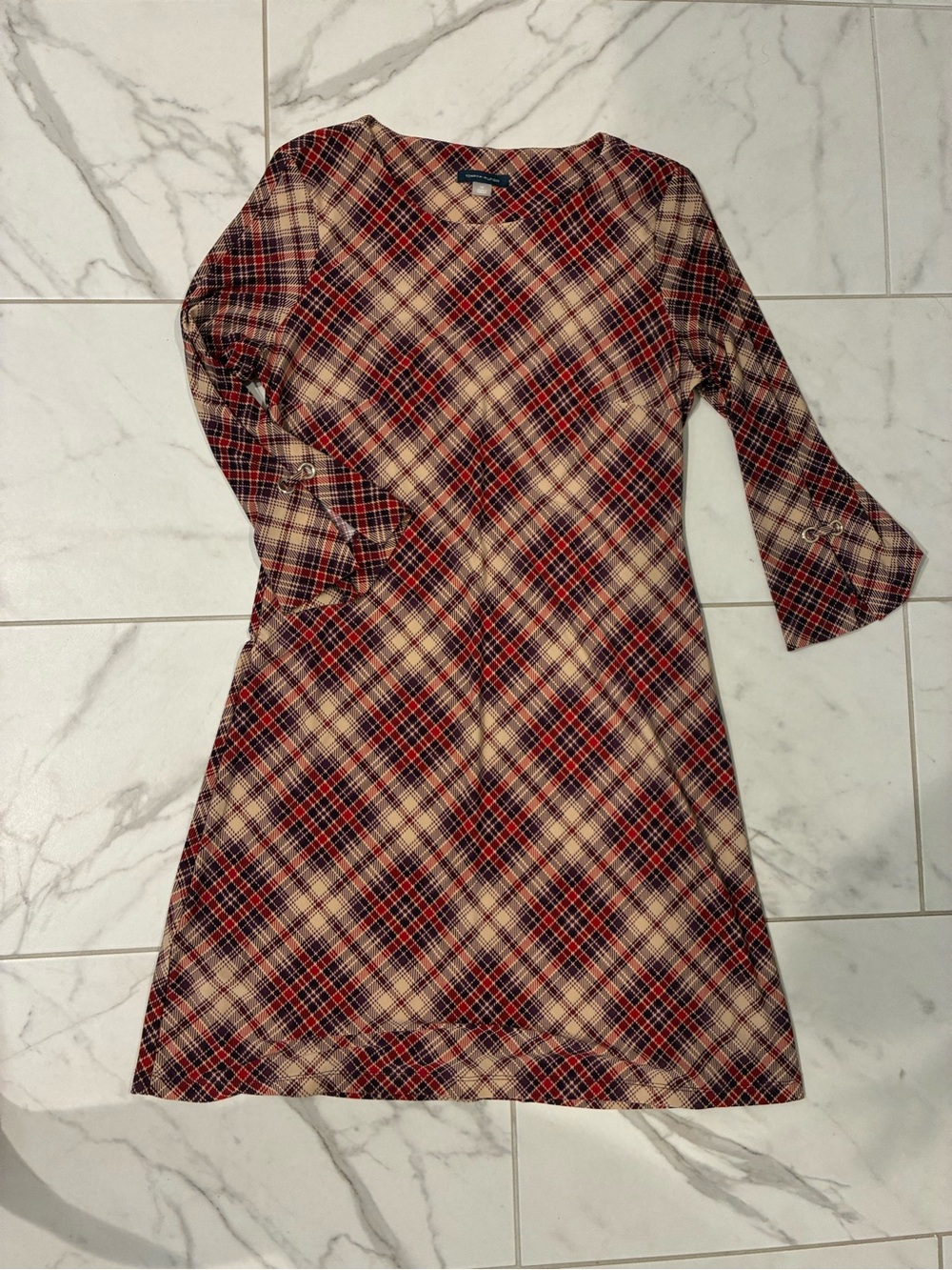 Tommy Hilfiger Red and Cream Plaid Midi Dress